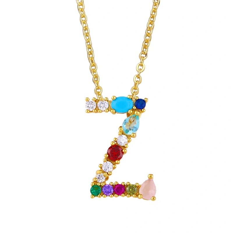 Letter necklace European and American new color zircon necklace with diamond surname English AZ letter necklace nkp25
