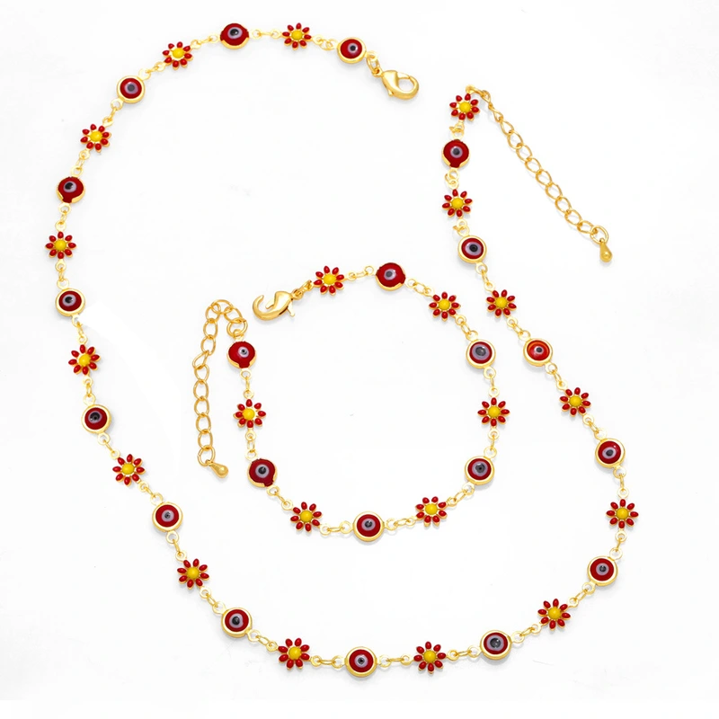 New jewelry niche personality small daisy splicing evil eye necklace bracelet jewelry set nkb538