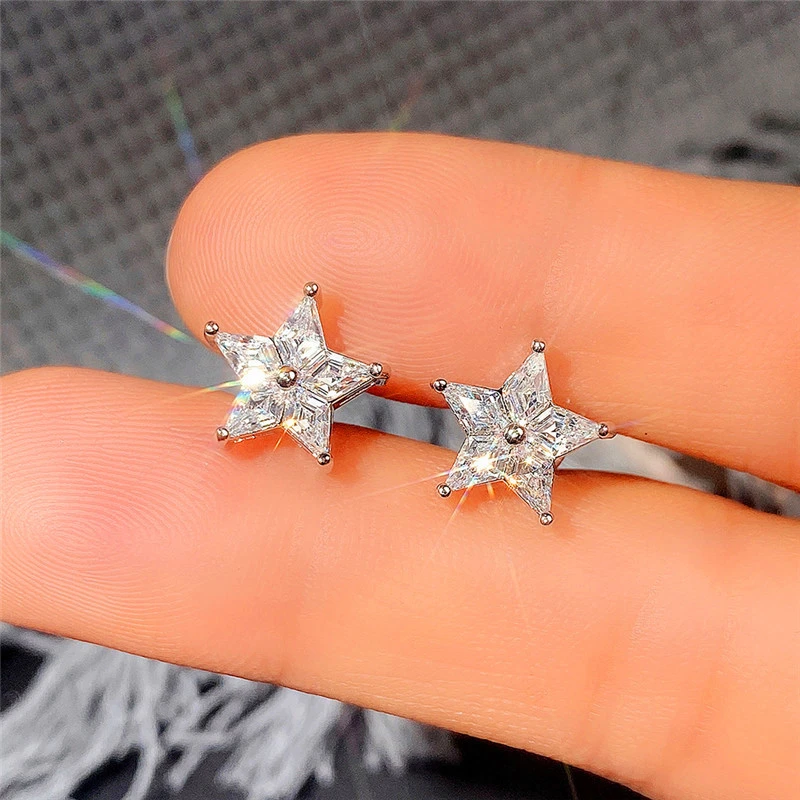 Fashion star zircon earrings for women simple temperament five-pointed star earrings beautiful and versatile student earrings