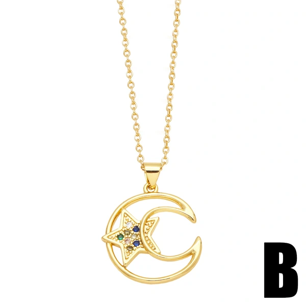 European and American simple all-match moon star zircon necklace female style niche design clavicle chain necklace nks06