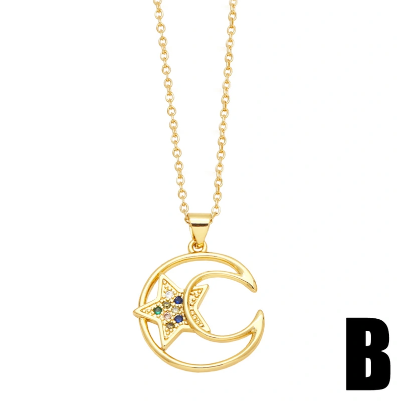 European and American simple all-match moon star zircon necklace female style niche design clavicle chain necklace nks06