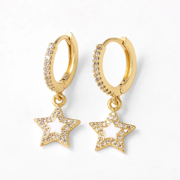 AS jewelry hot selling zircon copper plated real gold five-pointed star pendant earrings earrings female erz79