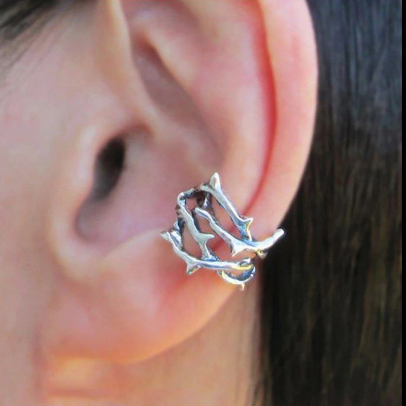 Cold style hollow thorn ear clip ring European and American punk style set without ear holes unique jewelry
