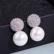Factory direct sale earrings for women, full diamond imitation pearl princess earrings, round geometric dress accessories