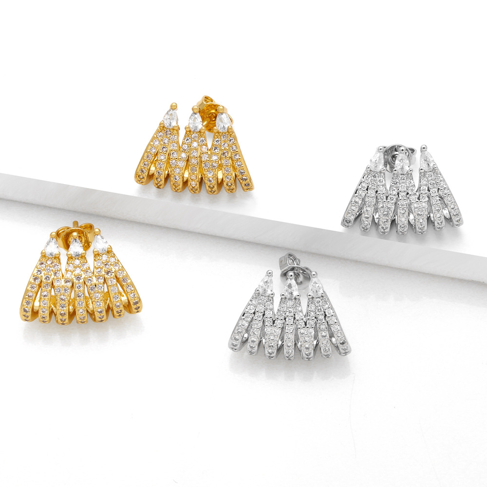 European and American fashion new simple inlaid zircon 18k gold earrings hot selling high-end fan-shaped earrings eru51