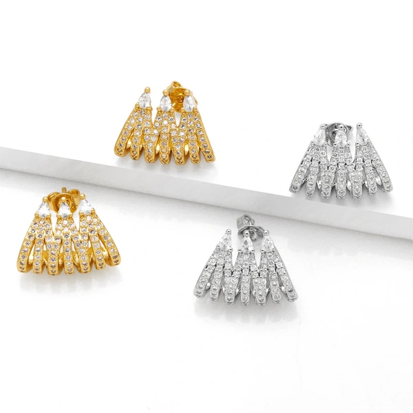 European and American fashion new simple inlaid zircon 18k gold earrings hot selling high-end fan-shaped earrings eru51