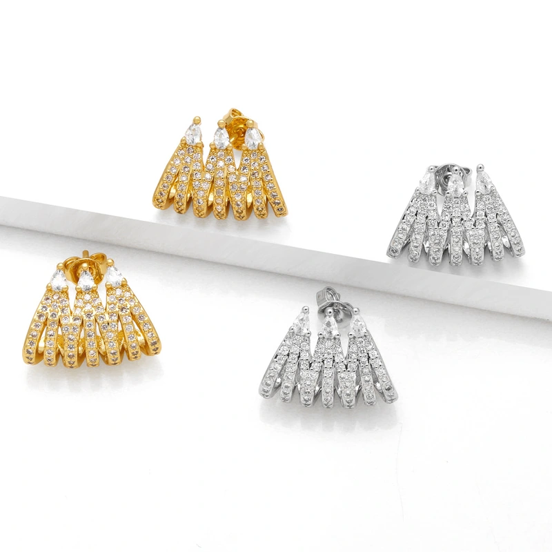 European and American fashion new simple inlaid zircon 18k gold earrings hot selling high-end fan-shaped earrings eru51