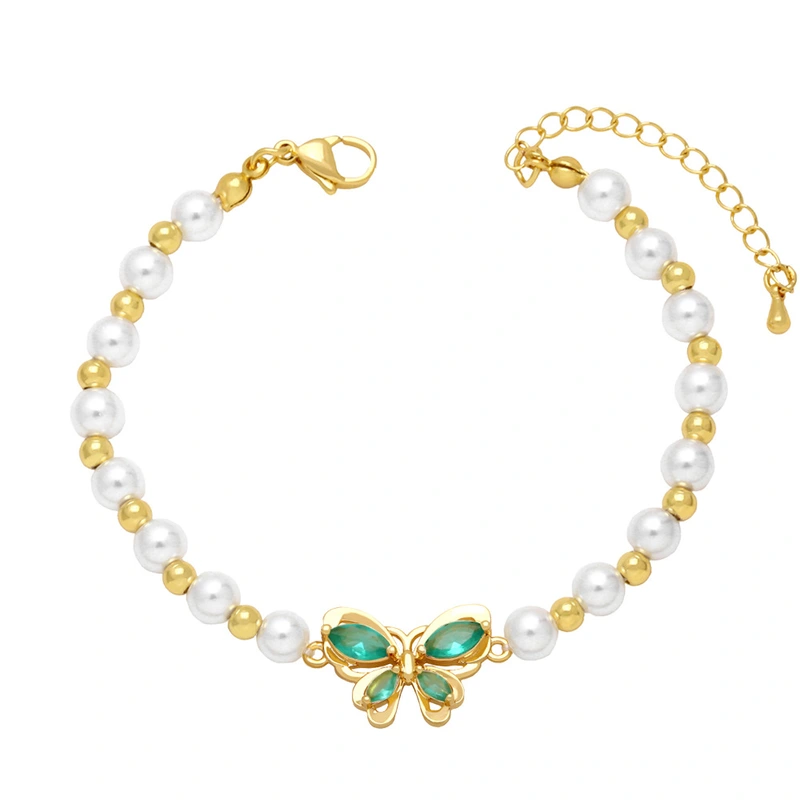 Clearance Europe and the United States hot selling personality micro inlaid color zircon butterfly bracelet female temperament pearl bracelet brj95
