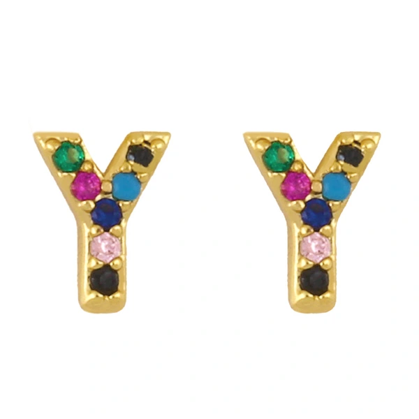 New European and American fashion 26 letters earrings original personality inlaid with colored zircon letter earrings erw62