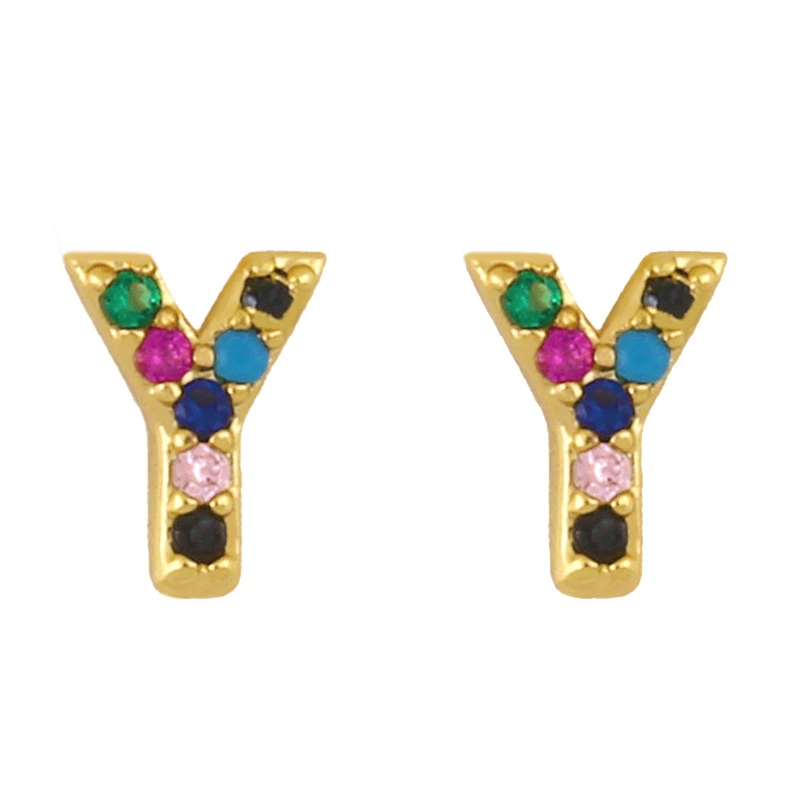 New European and American fashion 26 letters earrings original personality inlaid with colored zircon letter earrings erw62