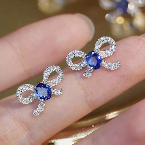 Lady lady exquisite bow earrings micro-inlaid zircon sparkling jewelry sweet temperament matching style