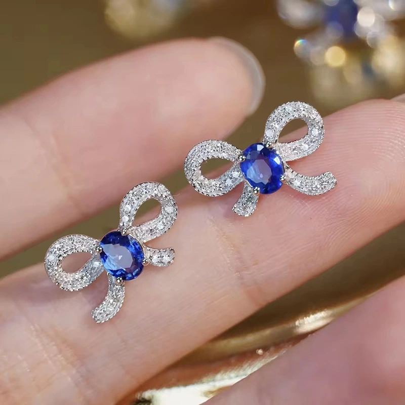 Lady lady exquisite bow earrings micro-inlaid zircon sparkling jewelry sweet temperament matching style