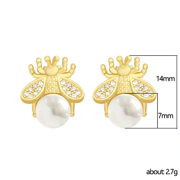 Simple and compact Korean earrings for women, niche design, bee imitation pearl earrings, 2022 spring new style