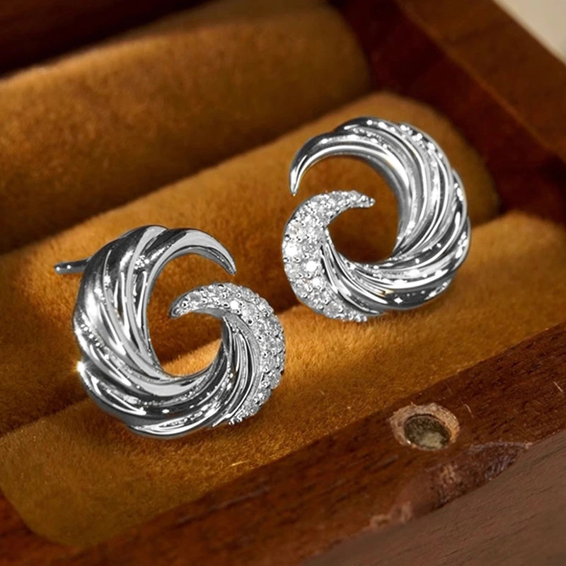  European and American wave earrings for women, fashionable design, popular earrings, micro-inlaid zircon, popular earrings