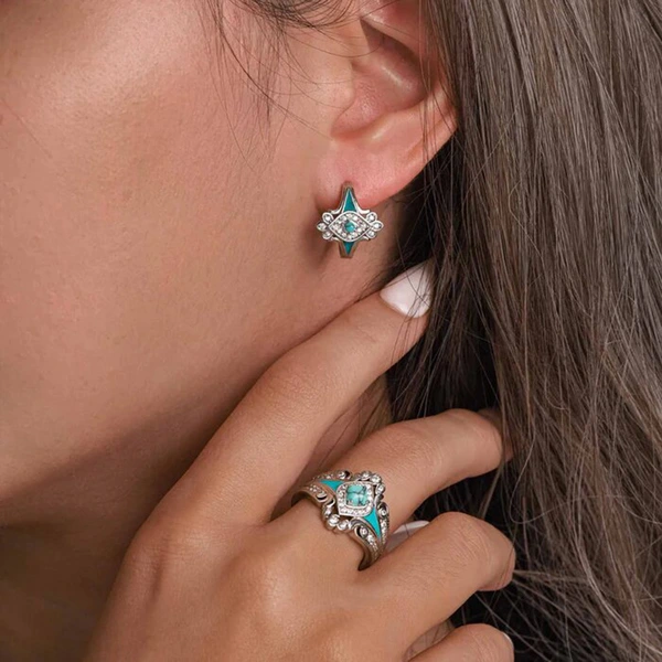  Trendy European and Korean Bohemian style earrings horse eye geometric oil drop jewelry exquisite retro fashion earrings