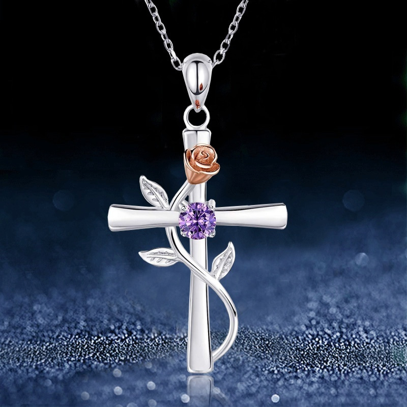 European and American new necklace romantic flower rose winding personality zircon pendant color plating