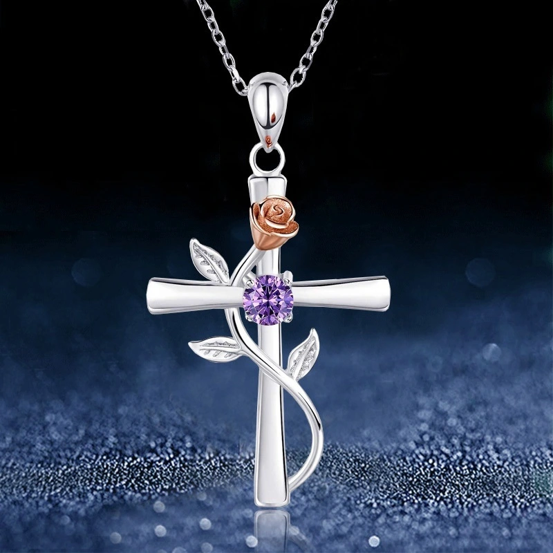 European and American new necklace romantic flower rose winding personality zircon pendant color plating