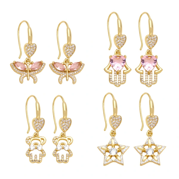 Sweet girl love ear hook European and American simple cute butterfly bear earrings European and American temperament ear jewelry ers16