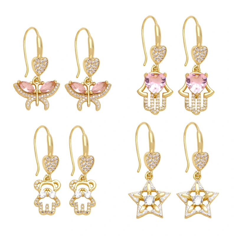 Sweet girl love ear hook European and American simple cute butterfly bear earrings European and American temperament ear jewelry ers16