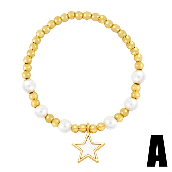 European and American niche pearl beaded bracelet style fashion French light star moon star love pendant bracelet brj80