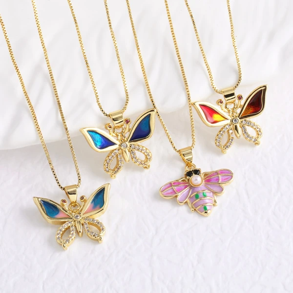 AS jewelry Europe and the United States hot selling color dripping copper plated 18k gold butterfly pendant necklace clavicle chain nka088