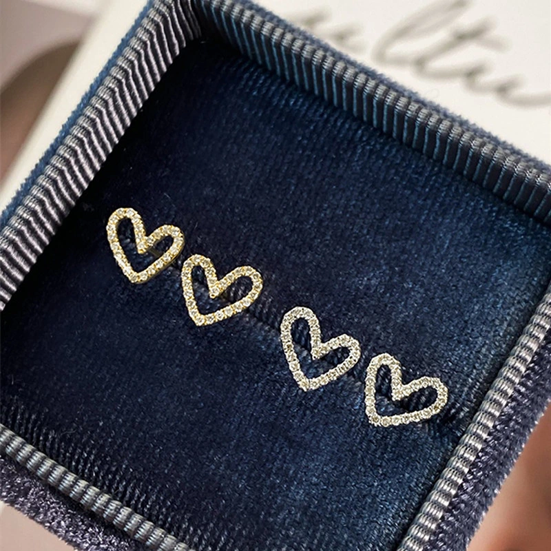  Korean hollow heart earrings hot sale micro inlaid sweet heart-shaped earrings Korean style simple peach heart female earrings