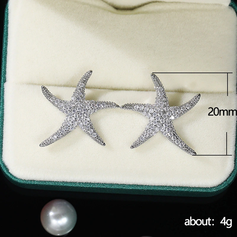 Japanese and Korean new sweet full diamond zircon starfish earrings fashionable all-match ladies earrings ear jewelry wholesale