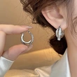 Ladies smart new earrings women's double ring design personality jewelry Xiaohongshu Internet celebrity style super hot