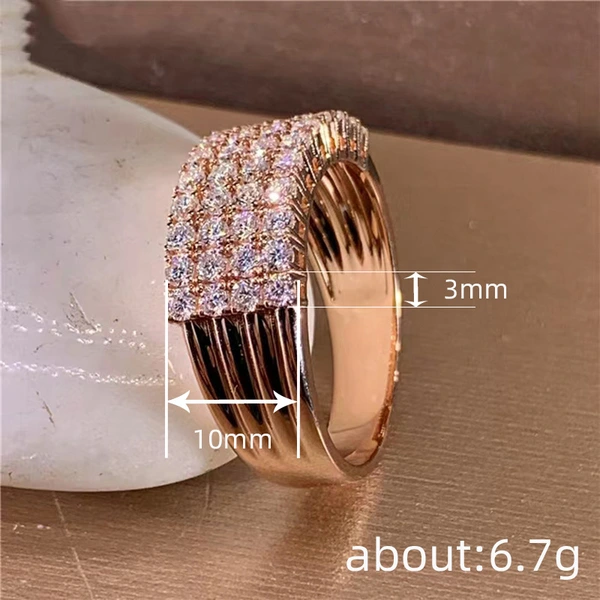  Lady-style inlaid zircon ring for women, exquisite and shining engagement ring, popular personality geometric design
