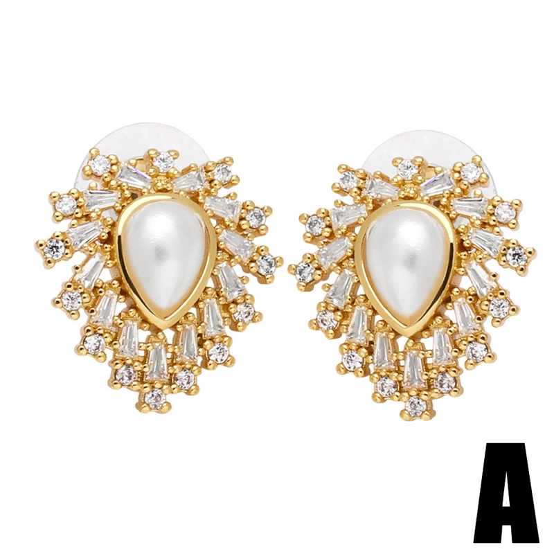 New cross earrings for women inlaid with colored zircon and gold-plated pearl earrings era025