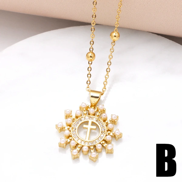 Jewelry European and American love pearl cross pendant necklace gold-plated zircon clavicle chain nkb146