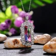 Hot selling European and American synthetic colored gemstone tourmaline pendant hollow pattern inlaid colored zircon necklace for women