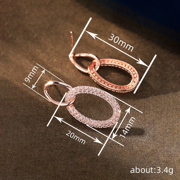  Metal electroplating geometric hollow earrings for women, elegant and fashionable jewelry, micro-inlaid zircon niche