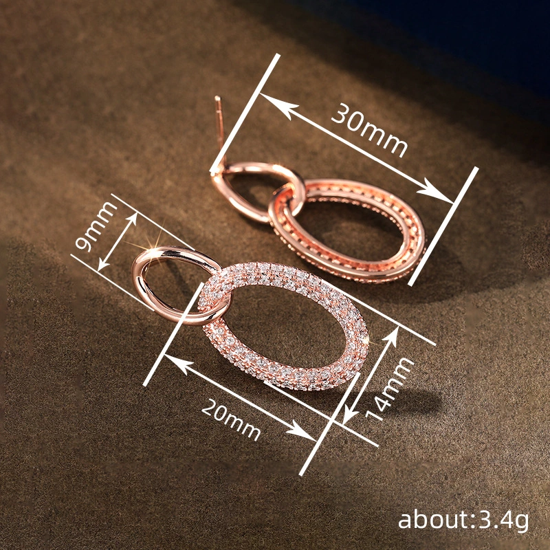  Metal electroplating geometric hollow earrings for women, elegant and fashionable jewelry, micro-inlaid zircon niche