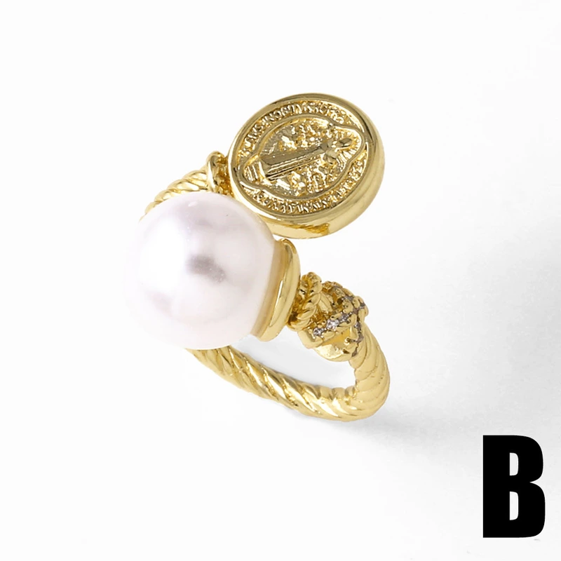 AS jewelry vintage pearl ring female copper plated 18k gold Madonna ring female riq52