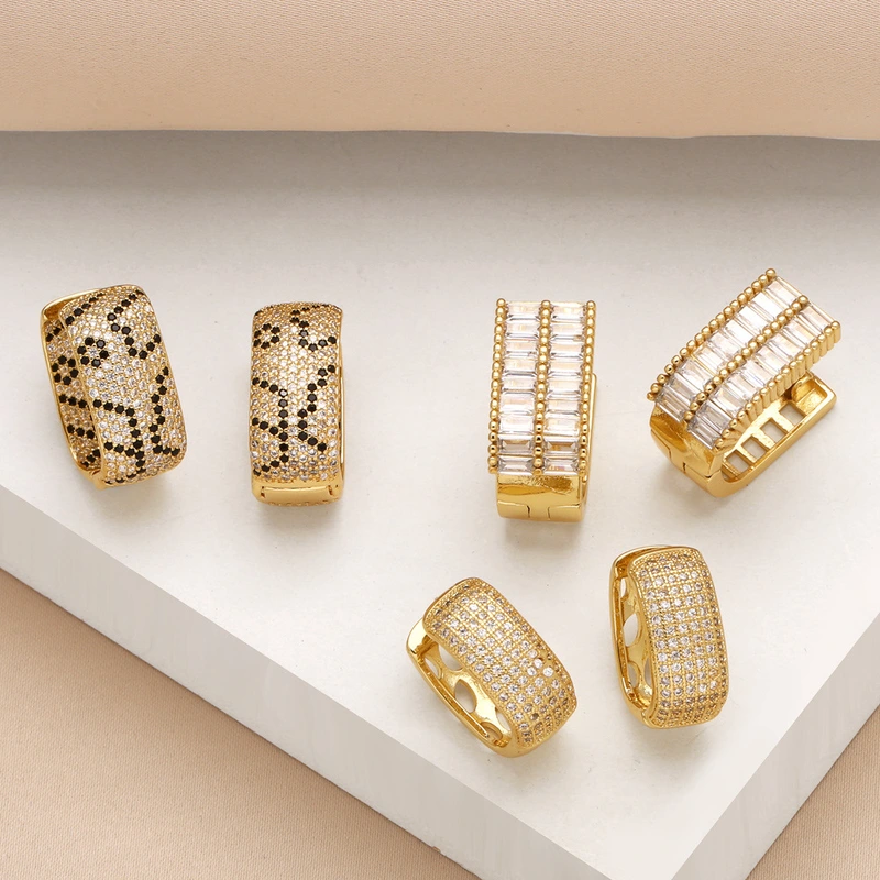 Jewelry square earrings female copper plated real gold inlaid zircon earrings era319