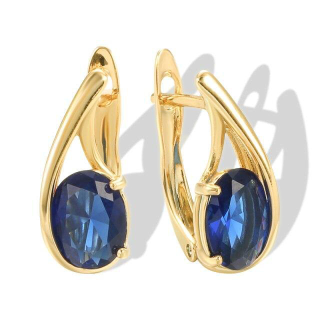 New earrings oval royal blue zircon earrings female copper gold-plated earrings birthday gift accessories