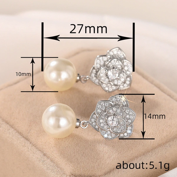 Factory wholesale rose imitation pearl earrings for women camellia ladies princess jewelry fashionable and elegant style