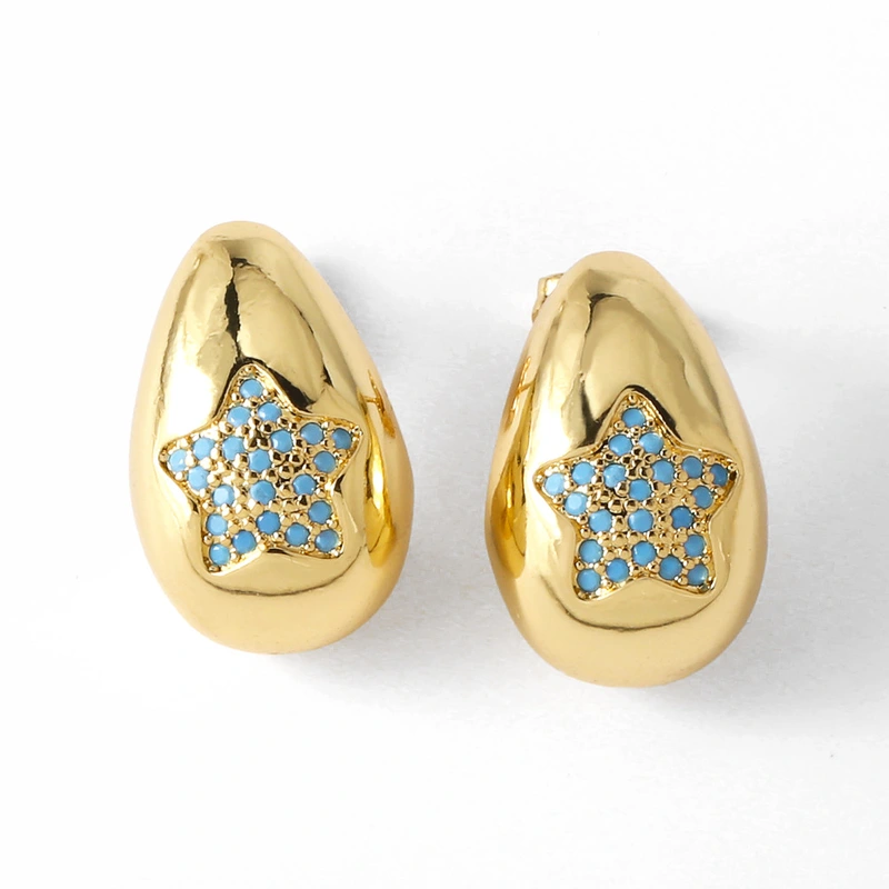 AS jewelry shopee love water drop earrings female gold-plated five-pointed star butterfly inlaid zircon earrings erw57