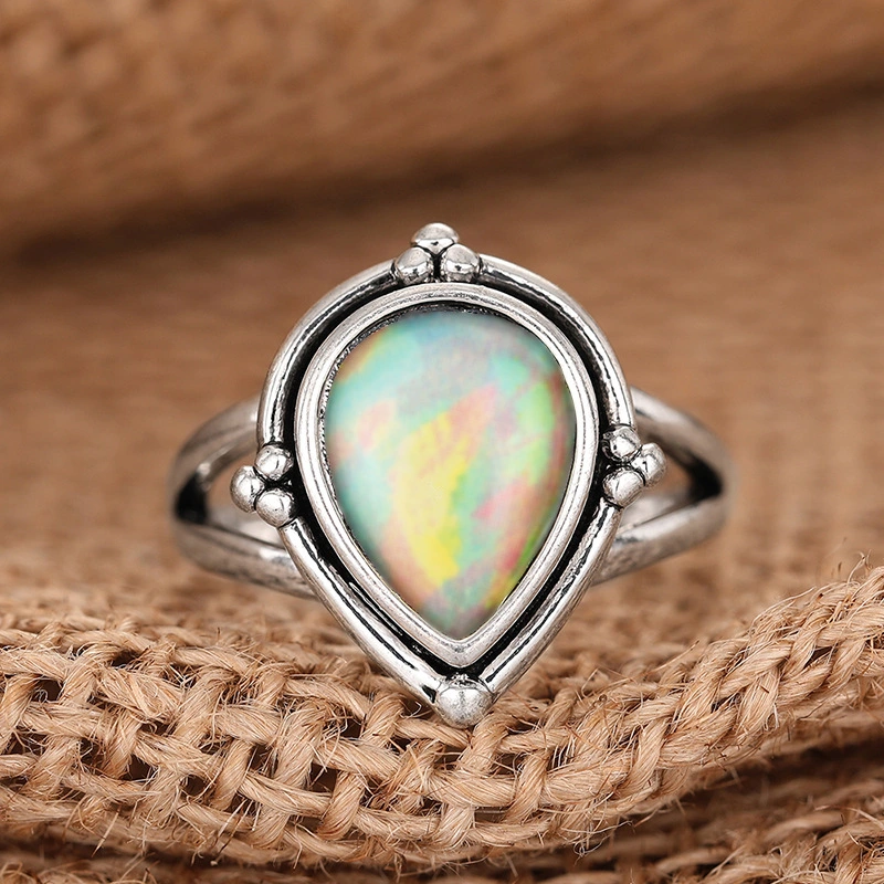  Vintage medieval style ancient silver ring water drop niche design sticker jewelry Caixia style ring