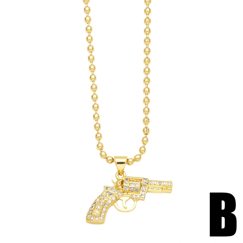 European and American punk hip-hop small pistol necklace creative diamond zircon machine gun pendant trendy men's jewelry wholesale nks49