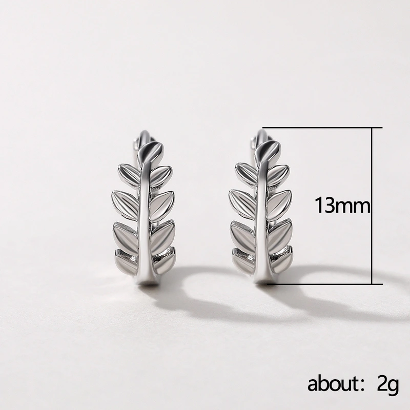Korean style Korean literary and artistic fresh leaf earrings olive leaf olive branch earrings copper plated white gold earrings
