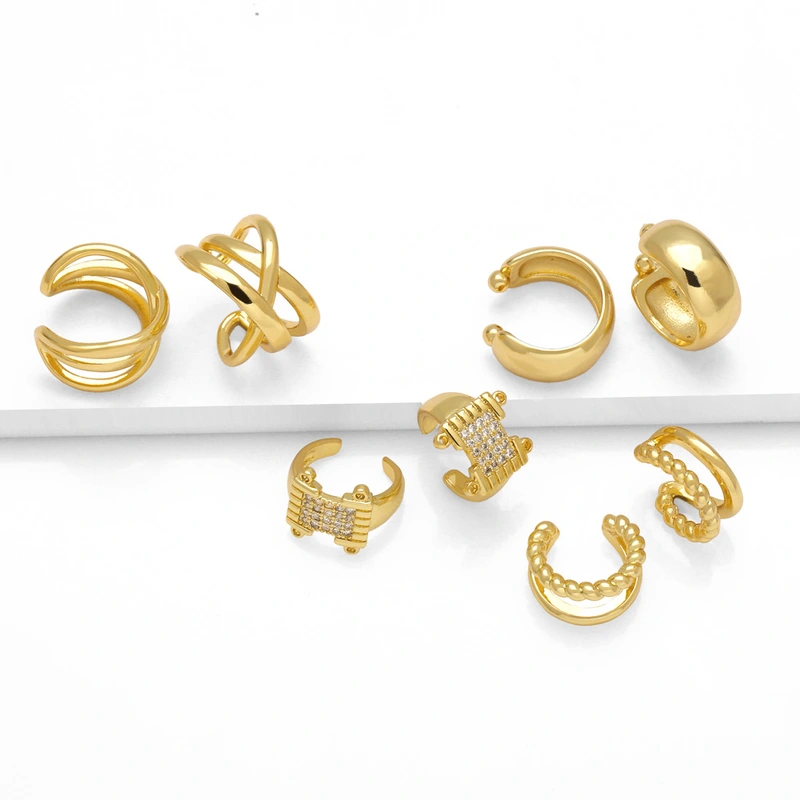 AS jewelry geometric earrings female copper plated 18k gold inlaid zircon ear clip earrings erw26