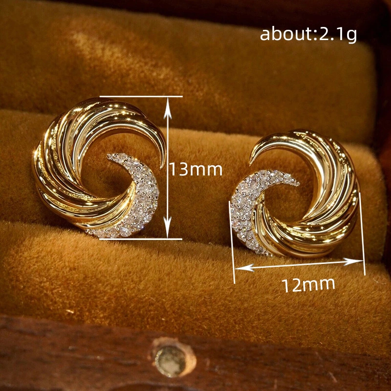  European and American wave earrings for women, fashionable design, popular earrings, micro-inlaid zircon, popular earrings