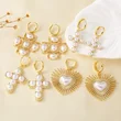 AS jewelry hot selling copper plated 18k gold pearl cross heart earrings earrings earrings erq64