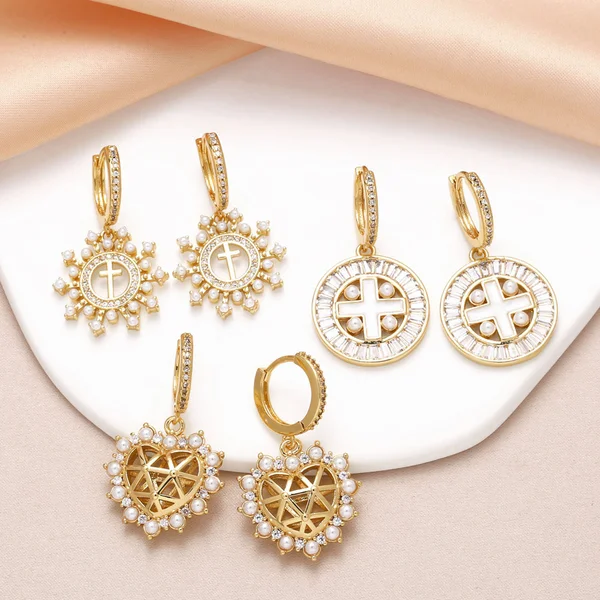 AS jewelry hot selling cross earrings female gold-plated zircon shell heart earrings erw14