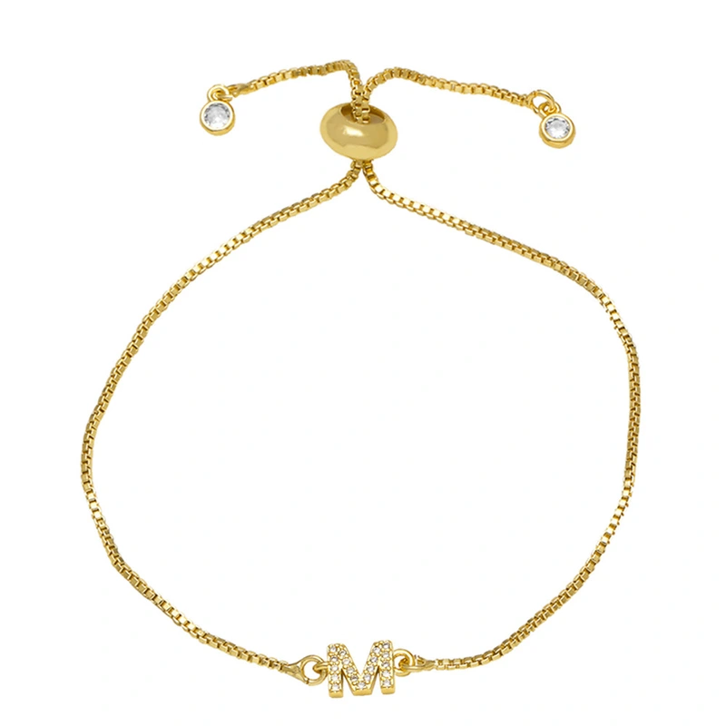 AS jewelry full zirconium 26 English letters bracelet copper plated real gold adjustment jewelry brm62