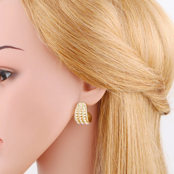 Hot selling C-shaped earrings, niche design, high-end full diamond pearl earrings wholesale erw30