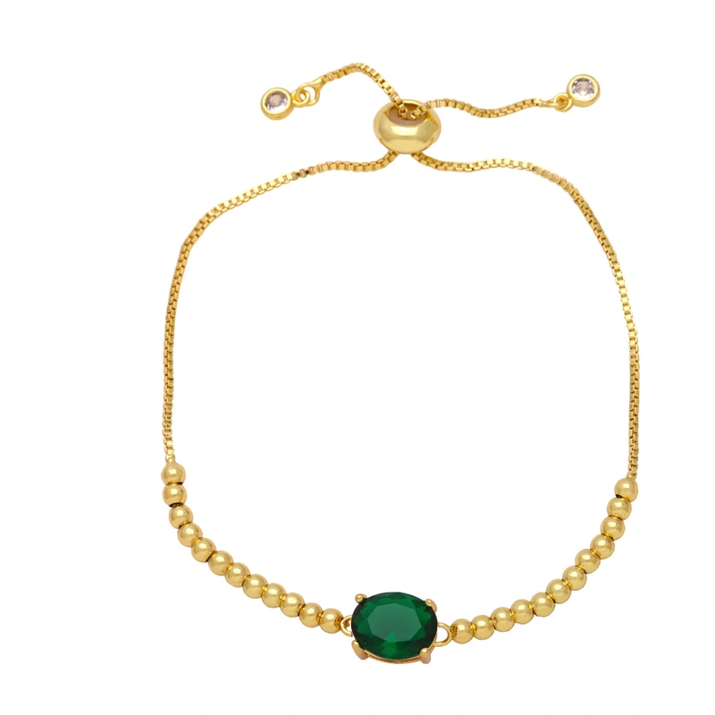 European and American INS fashion retro geometric oval zircon bracelet female pull-out adjustable round bead bracelet wholesale bre16