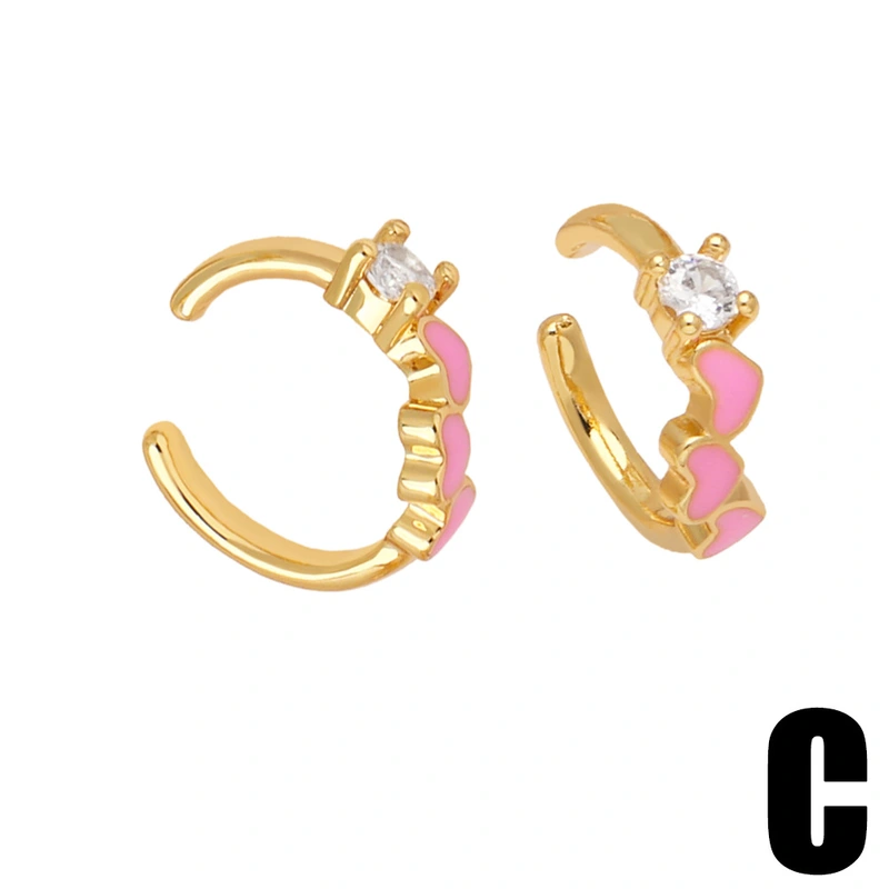 New hot sale love earrings female simple oil drop inlaid zircon gold-plated ear clip no ear piercing earrings erv37